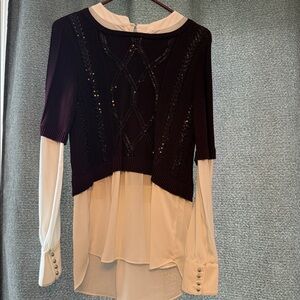 White House Black Market Burgundy and Cream Blouse